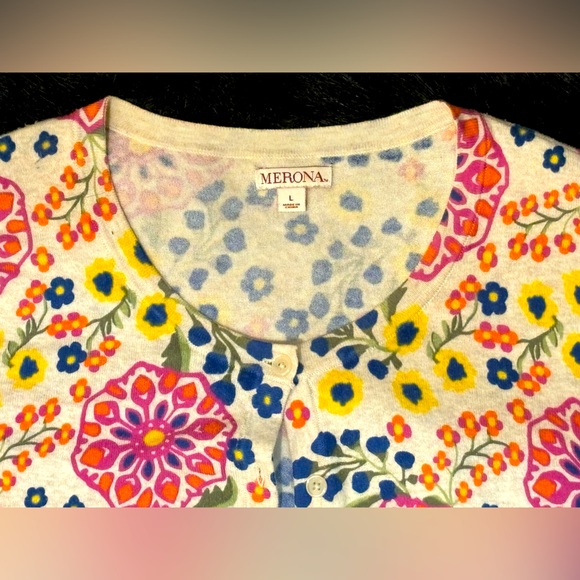 Multicolored Floral button down sweater, size L. - Picture 2 of 2